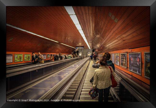 Descending the escalators into Budapest's old underground metro Framed Print by SnapT Photography