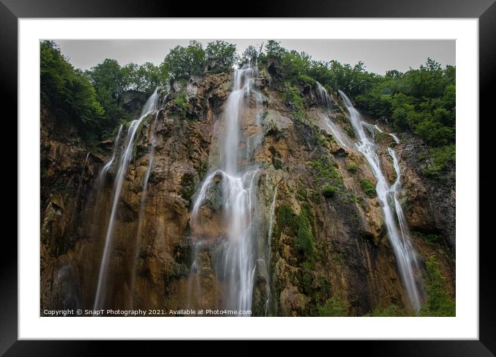 A long exposure of a large waterfall flowing at Plitvice Lakes, Croatia Framed Mounted Print by SnapT Photography
