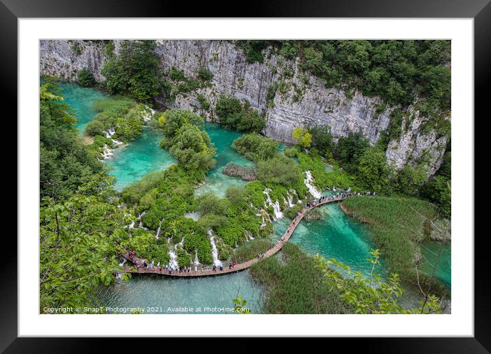 A series of waterfalls and tourists at Plitvice Lakes, Croatia Framed Mounted Print by SnapT Photography