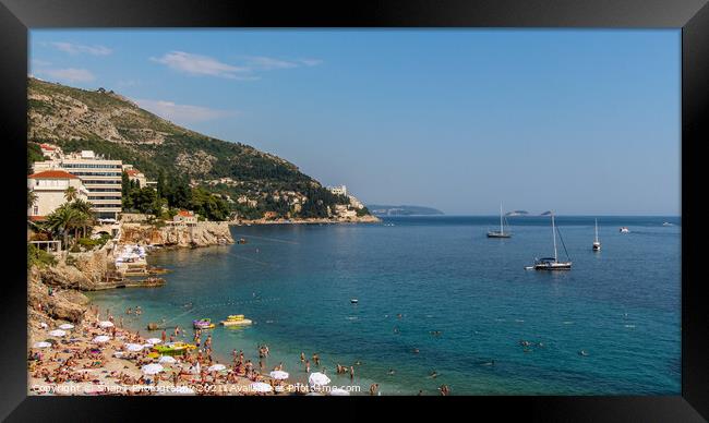A view over Plaza Banje beach along Dubrovnik's adriatic coast, Croatia Framed Print by SnapT Photography