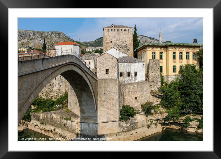 Close up of the historic arched Old Bridge of Mostar on the Neretva River Framed Mounted Print by SnapT Photography