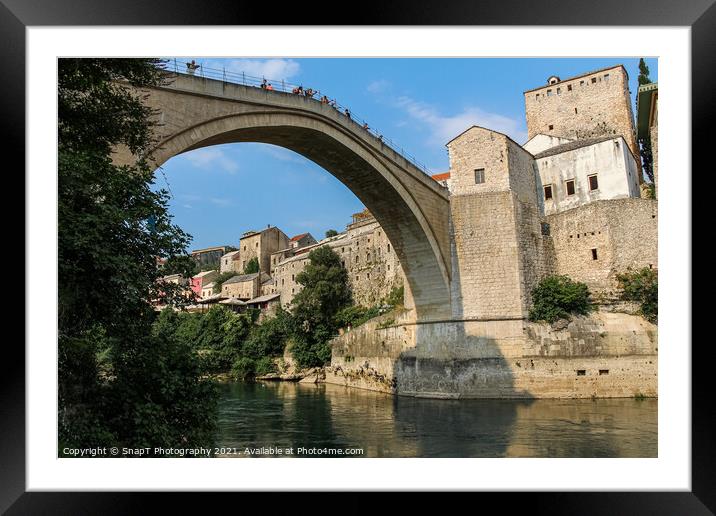 Close up of the historic arched Old Bridge of Mostar on the Neretva River Framed Mounted Print by SnapT Photography