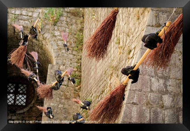 Flying brooms at the city walls in the old town in Kotor, Montenegro. Framed Print by SnapT Photography