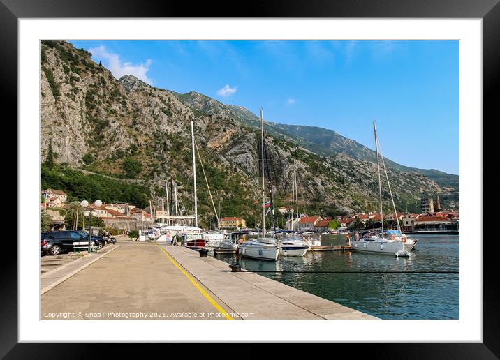 Luxury yachts moored at the harbour in the Old Town of Kotor, Montenegro Framed Mounted Print by SnapT Photography