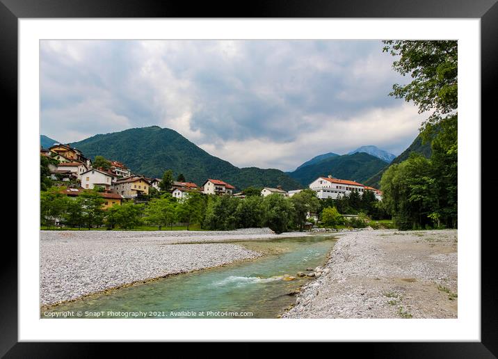 Low flows on the Tolminka River at Tolmin, with gravel bars exposed, Slovenia Framed Mounted Print by SnapT Photography