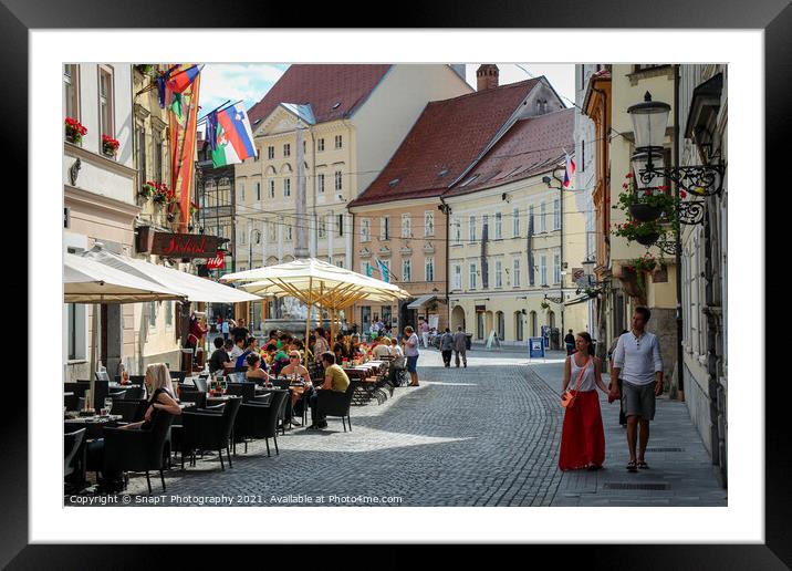 Sokol Bar and restaurant on Ciril-Metodov Trg street, Ljubljana, Slovenia Framed Mounted Print by SnapT Photography