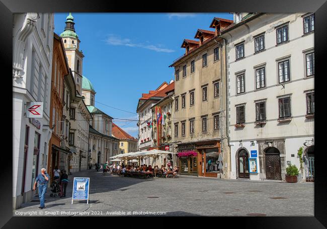 Mestni Trg, Ljubljana Town Square beside the town hall in summer, Slovenia Framed Print by SnapT Photography