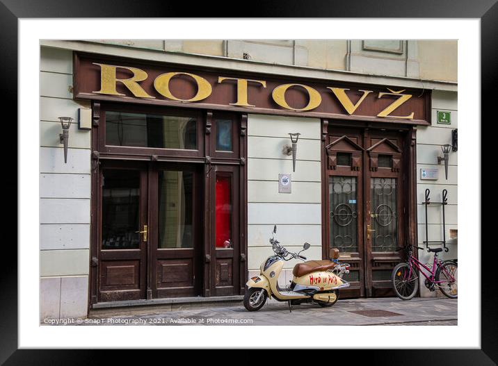 Rotovz or City Hall in Mestni Trg, with a Vespa parked outside, east Ljubljana Framed Mounted Print by SnapT Photography