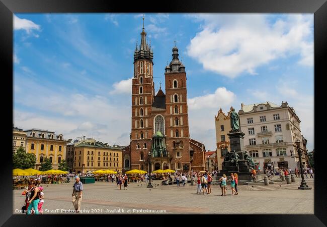 St. Mary's Basilica Church at the Main Market squaare in the old town of Krakow, Poland Framed Print by SnapT Photography