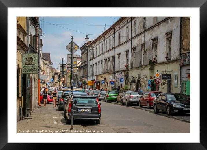 Józefa Street in the Jewish Quarter, Kazimierz, Krakow, Poland Framed Mounted Print by SnapT Photography
