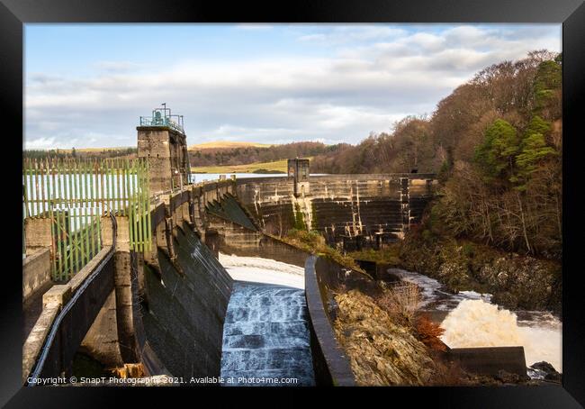 Water being released from the flood gates on Earlstoun Dam Framed Print by SnapT Photography