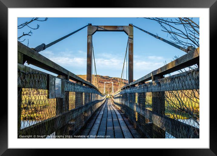 Boat Weil Wooden Suspension Bridge over the Water of Ken, Scotland Framed Mounted Print by SnapT Photography