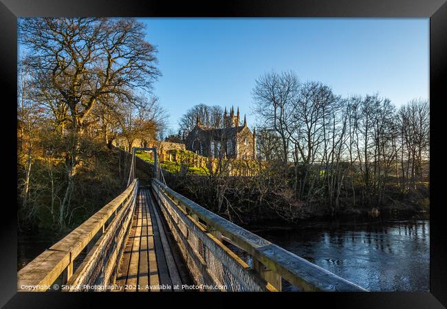 Boat Weil Wooden Suspension Bridge over the Water of Ken, Scotland Framed Print by SnapT Photography