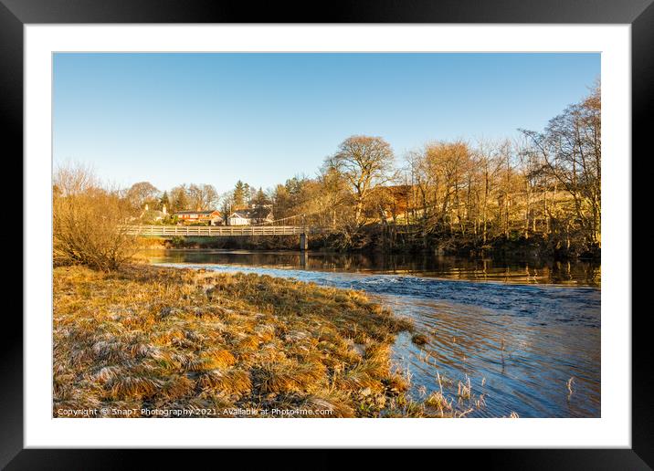 Winter scene on a scottish River, the Water of Ken, with a suspension bridge Framed Mounted Print by SnapT Photography