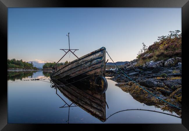 Boatwreck in Badachro Framed Print by James Catley