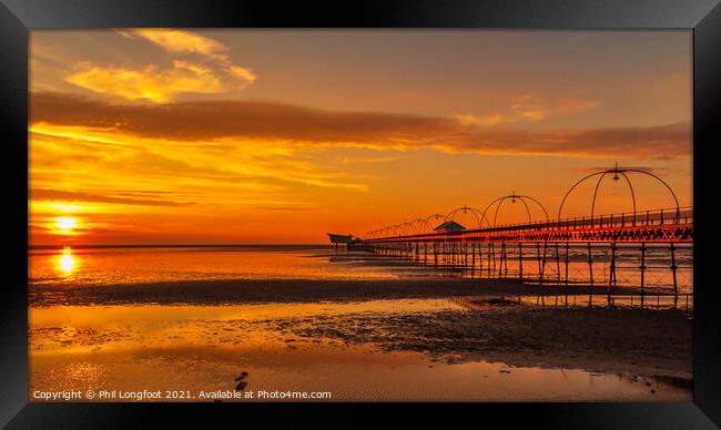 Golden skies over Southport Pier  Framed Print by Phil Longfoot