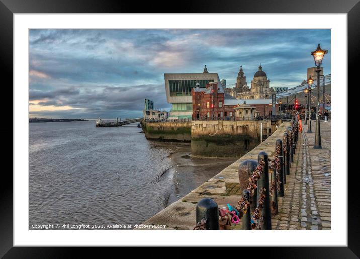 Dusk on the Mersey and quayside Framed Mounted Print by Phil Longfoot
