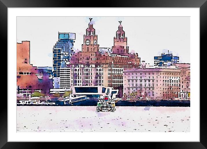 Ferry across the Mersey watercolour edit Framed Mounted Print by Phil Longfoot