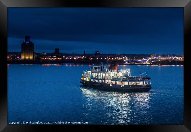 Ferry cross the Mersey at dusk Framed Print by Phil Longfoot