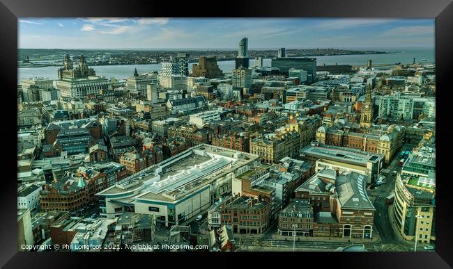 Liverpool City Centre from 450 feet in the air Framed Print by Phil Longfoot