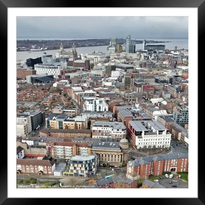 View of Liverpool City Centre and River Mersey from Liverpool Cathedral Framed Mounted Print by Phil Longfoot