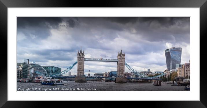River Thames scene including Tower Bridge. Framed Mounted Print by Phil Longfoot