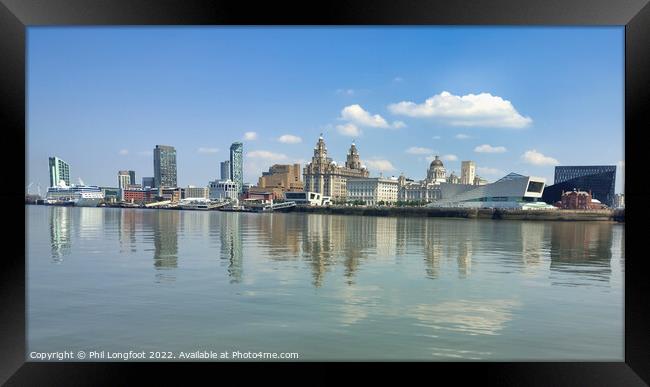 Liverpool Famous Waterfront reflecting on the River Mersey  Framed Print by Phil Longfoot