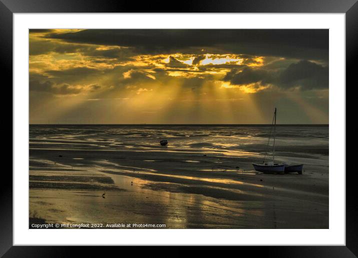 Sunbeams over coast of Wirral Framed Mounted Print by Phil Longfoot