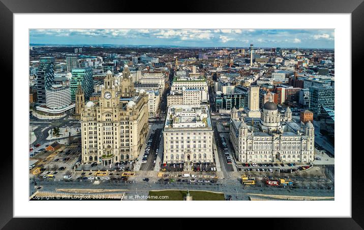 View of Liverpool Cityscape from River Mersey Framed Mounted Print by Phil Longfoot