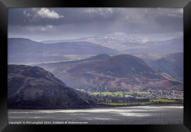 Stormy day on North Wales Coast viewed from Great Orme Llandudno Framed Print by Phil Longfoot