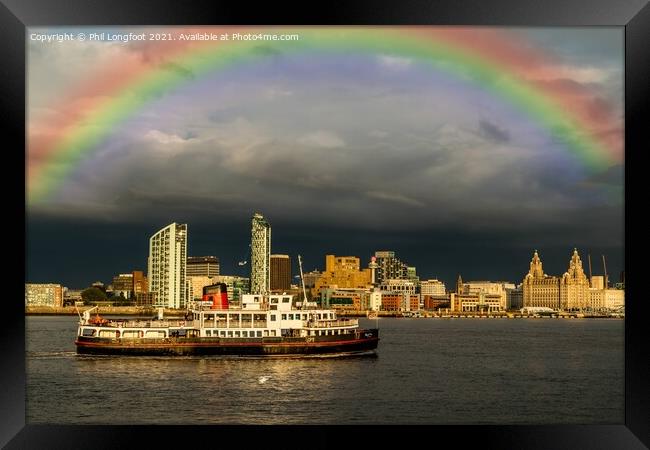 Mersey Ferry with the famous Liverpool Waterfront  Framed Print by Phil Longfoot