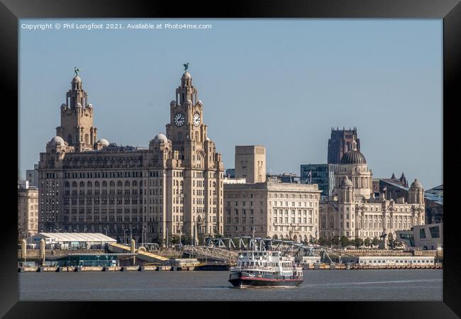 Mersey Ferry with the famous Liverpool Waterfront  Framed Print by Phil Longfoot