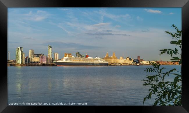 Queen Mary 2 berthed at Liverpool Famous Waterfront  Framed Print by Phil Longfoot