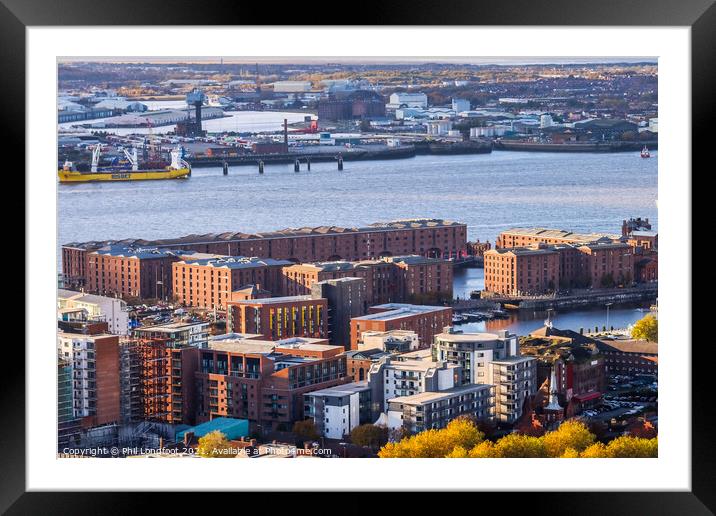 Royal Albert Dock from Liverpool Cathedral  Framed Mounted Print by Phil Longfoot
