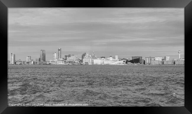 Liverpool Famous Waterfront in mono Framed Print by Phil Longfoot