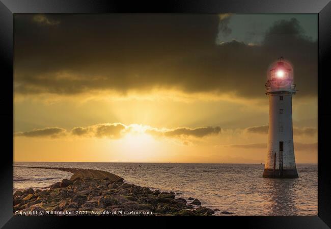 New Brighton Lighthouse Sunset Framed Print by Phil Longfoot
