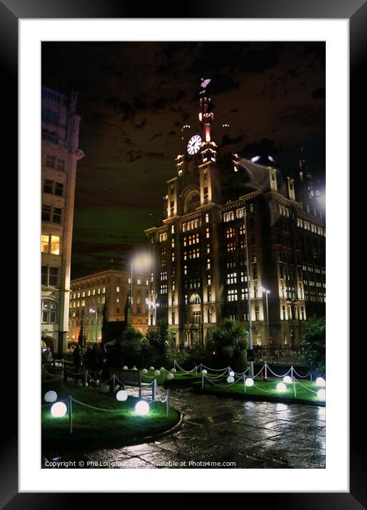 Royal Liver Building lit up Framed Mounted Print by Phil Longfoot