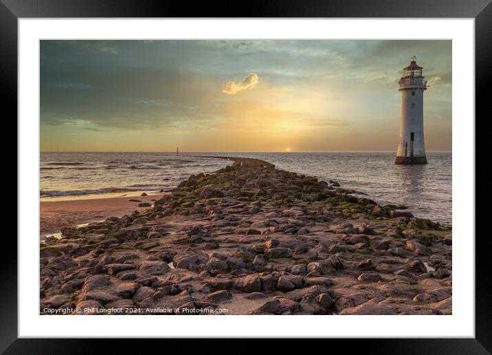New Brighton Lighthouse at sunset  Framed Mounted Print by Phil Longfoot