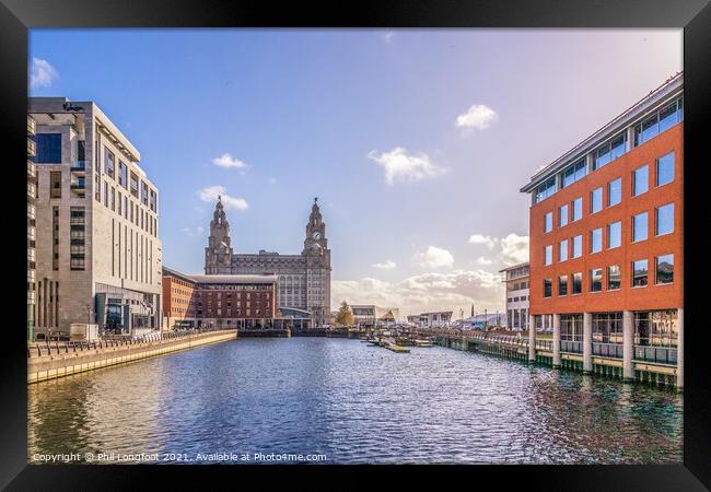 Princes Dock Liverpool looking towards Royal Liver Building Framed Print by Phil Longfoot