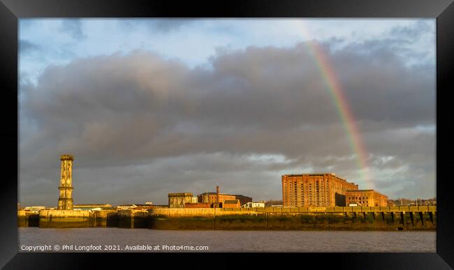 Rainbow over Liverpool Central Docks.  Framed Print by Phil Longfoot