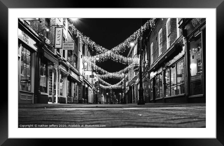 Beautiful night time town street Framed Mounted Print by nathan jeffery