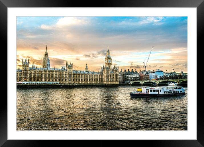 Westminster Sunet Framed Mounted Print by Mark Oliver