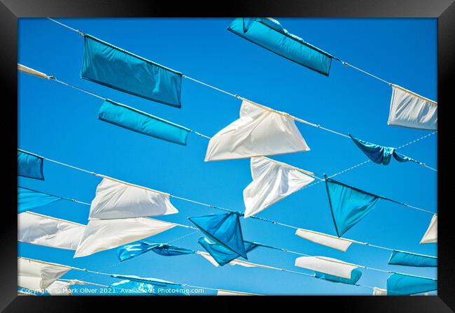 Blue and White Flags Framed Print by Mark Oliver