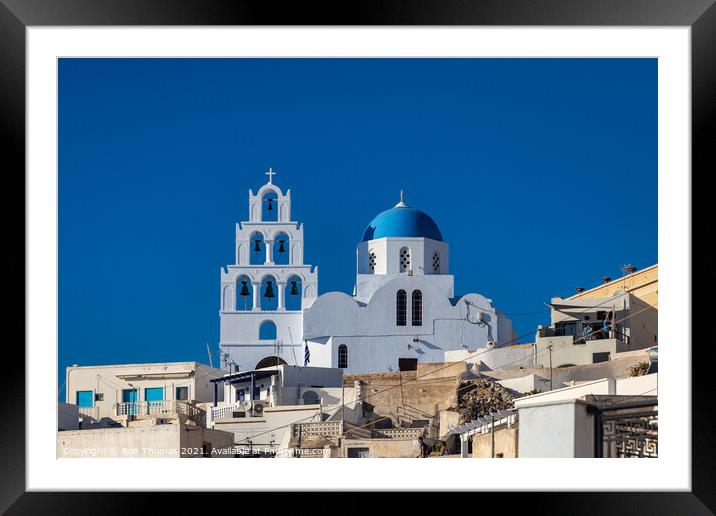Church and Campernile Oia, Santorini Framed Mounted Print by Ron Thomas