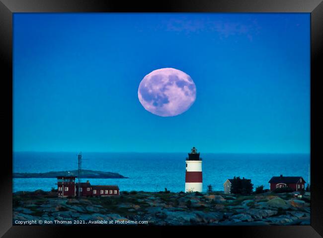 Lighthouse and Moonrise Framed Print by Ron Thomas