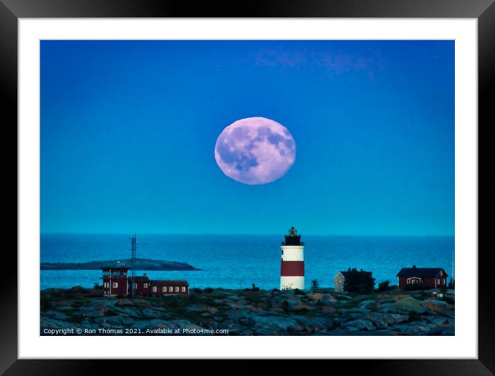 Lighthouse and Moonrise Framed Mounted Print by Ron Thomas