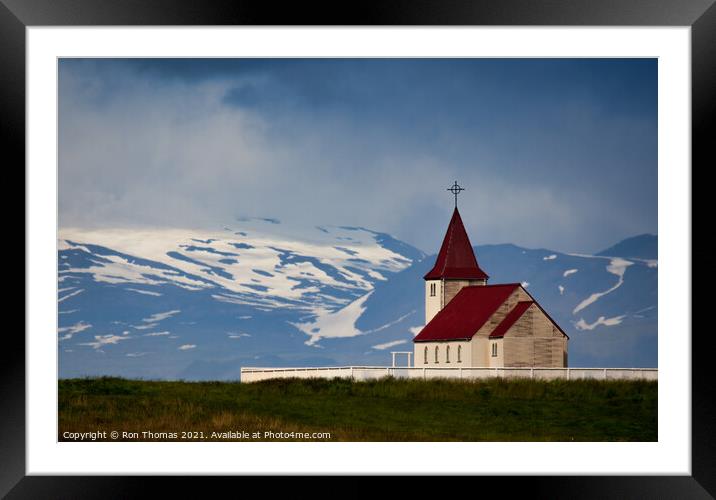 Icelandic Church in Landscape. Framed Mounted Print by Ron Thomas