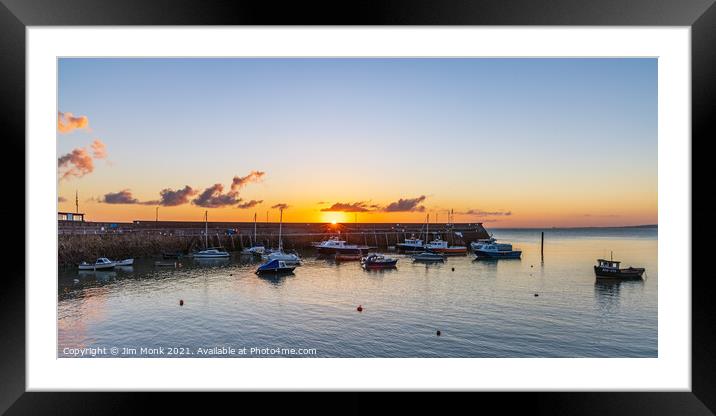 Sunrise over Minehead Harbour  Framed Mounted Print by Jim Monk