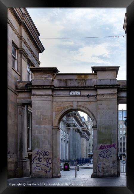 Merchant City entrance, Glasgow Framed Print by Jim Monk