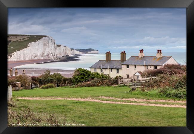 Coastguard Cottages & The Seven Sisters Framed Print by Jim Monk